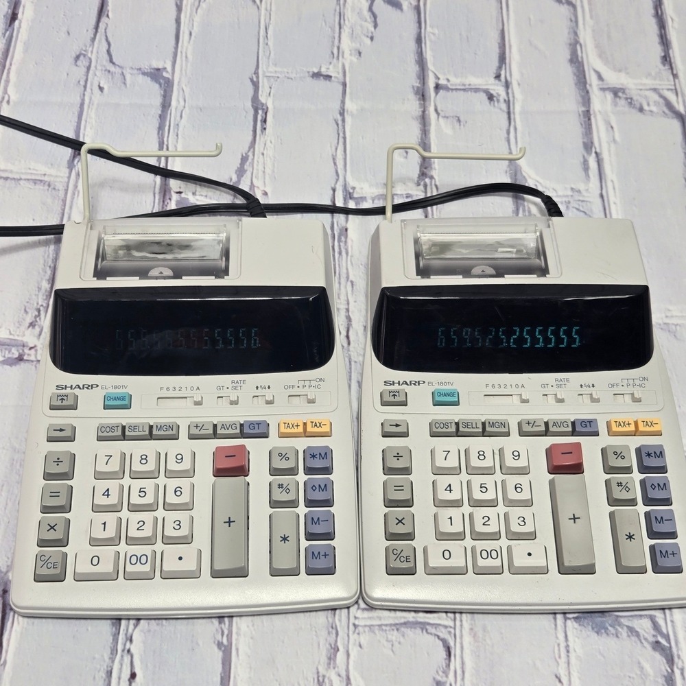 2- Sharp EL1801V Electronic Portable Printer Calculator Dual Power Tested Works
